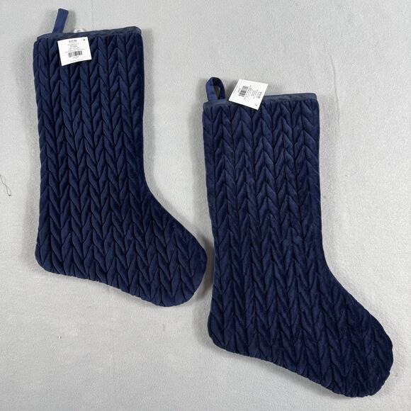 Hobby Lobby Navy Quilted Christmas Stockings 20” Set of 2 Plush Textured NWT - Picture 3 of 8